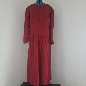 3/$20 VTG KSL Karin Steven Women's Plus Sz24 Red Embroidered Sheat Dress Beaded